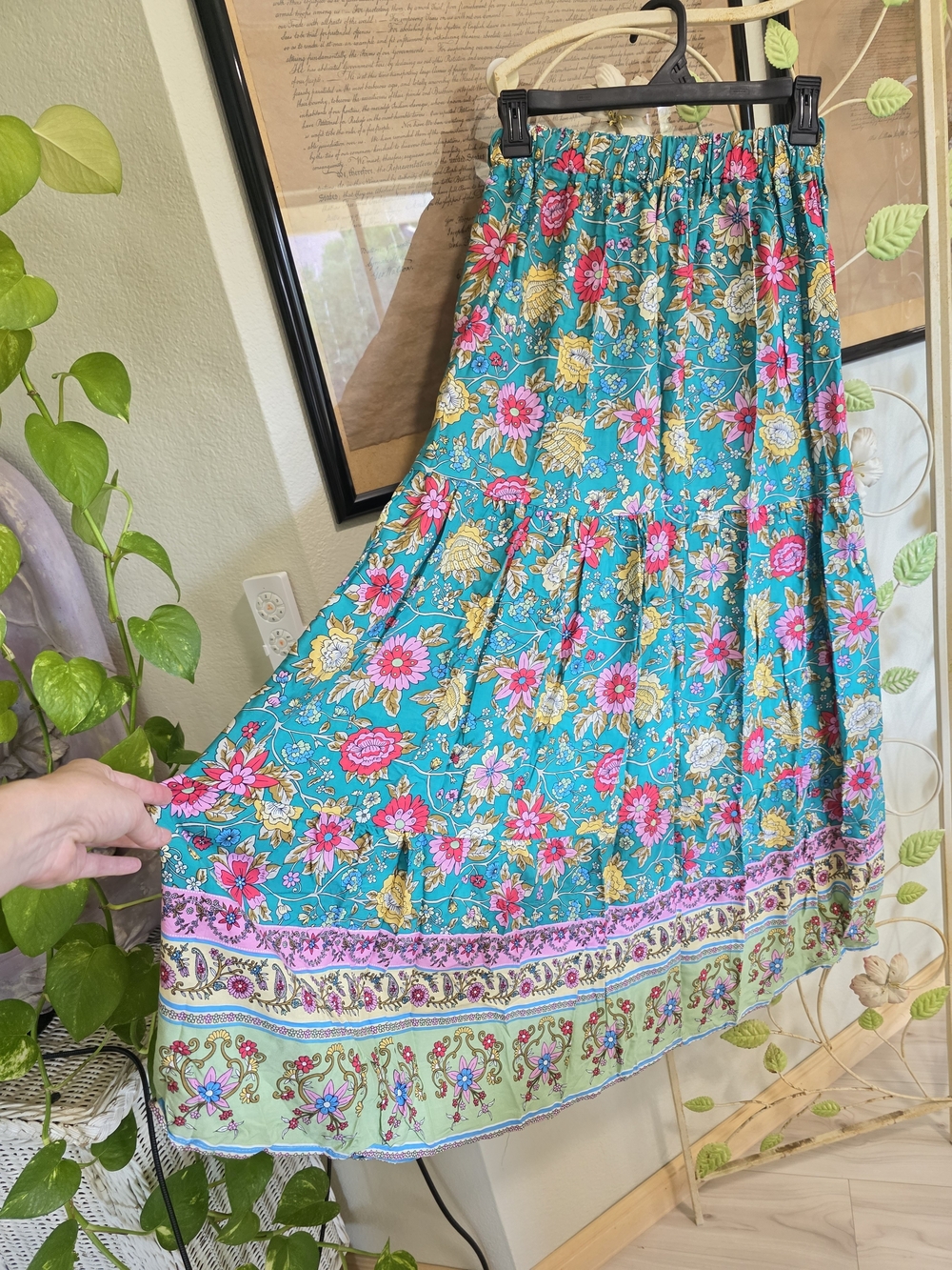 Boho Teal Floral Maxi Skirt